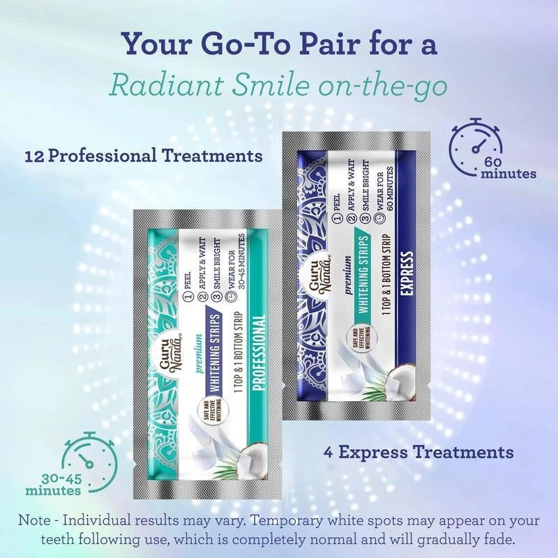 Gurunanda Teeth Whitening Strips - 16 Day Treatment (16 Packets - 2 Strips per Pack) - Enamel-Safe Strips for Sensitive Teeth - Non-Slip, Dry Strip Technology