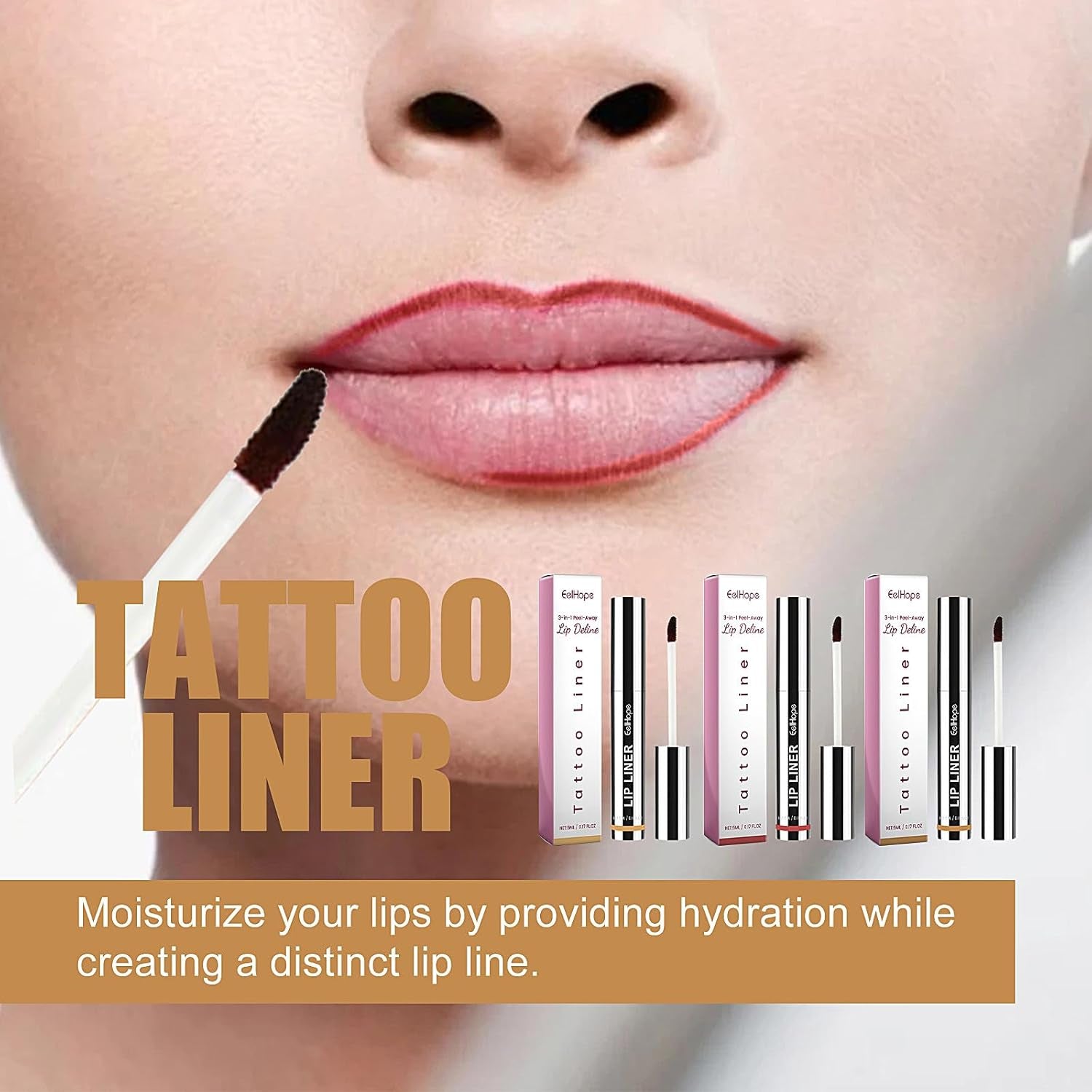 3 Colors Peel off Lip Liner Tattoo, Peel off Lip Stain with Matte Finish, Long Wear Tattoo Lip Liner Lipstick, Long Lasting, Waterproof, Transfer-Proof, Highly Pigmented Color