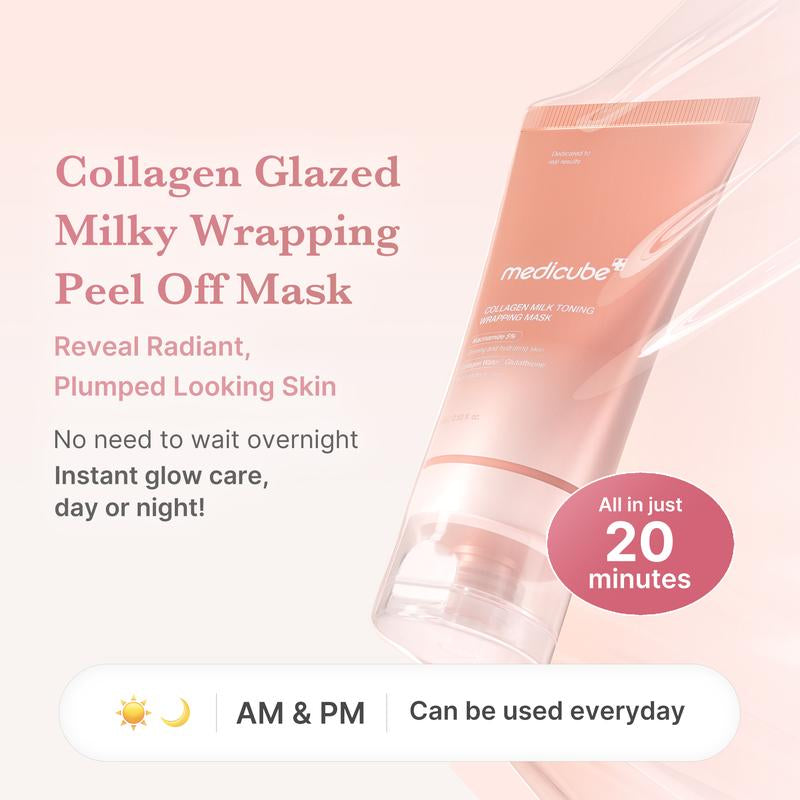 [Medicube] Milky Glow Lock Collagen Duo L Collagen Glazed Milky Glow Wrapping Mask (20-Min Use) + Collagen Glow Booster Milk Serum for Hydration & Radiance, Korean Skincare, K-Beauty