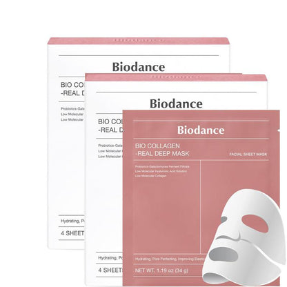(Viral) BIODANCE Bio-Collagen Real Deep Mask, Hydrating Overnight Hydrogel Face Mask, Collagen Mask, Pore Minimizing, Elasticity Improvement, 34G X4Ea Glowing Skin