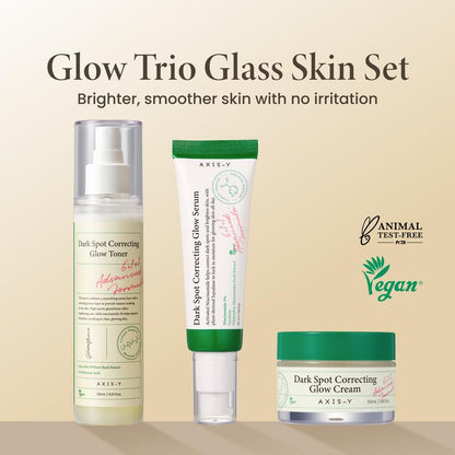 AXIS-Y Glow Trio Glass Skin Set - Dark Spot Correcting Serum + Dark Spot Correcting Toner + Dark Spot Correcting Cream Vegan Korean Skin Care Bundle