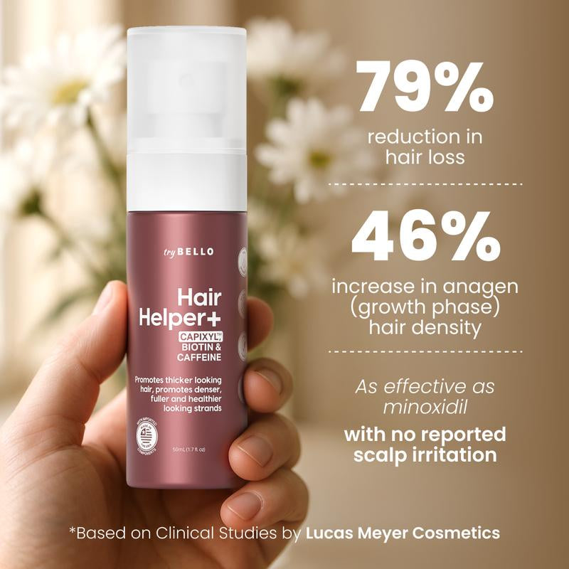 Trybello Hair Helper Spray plus with Capixyl, Biotin, & Caffeine | Us-Made | Non-Oily Formula for Fuller Thicker Looking Hair Growth Treatment | Vegan Cruelty Free Lightweight Non-Greasy Spray