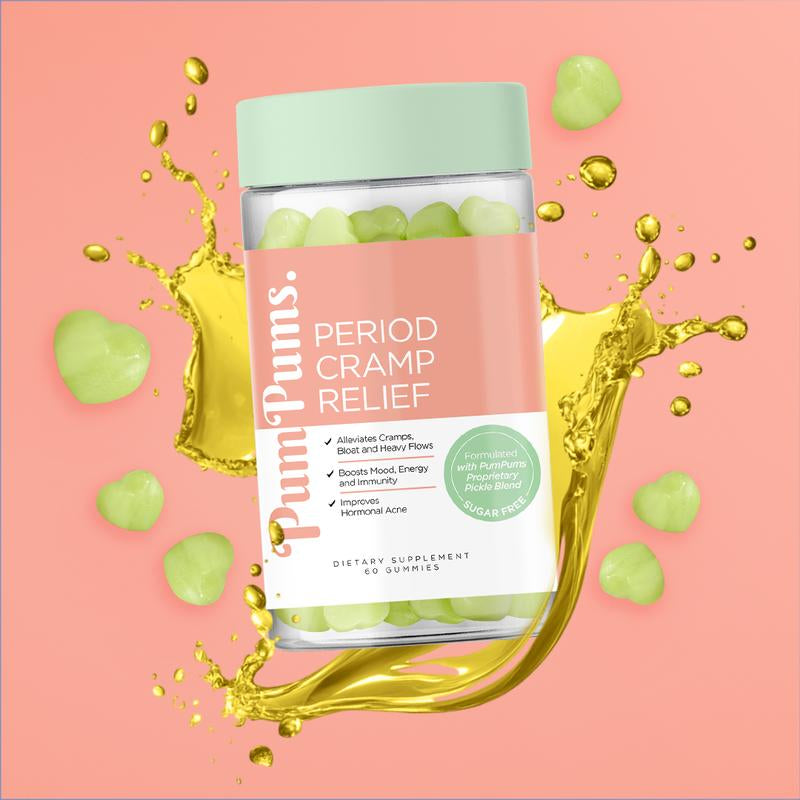 Pumpums Period Cramp Relief – Period Gummies Formulated with Pickle Extract & ACV – Menstrual Cramp + PMS + Bloating Support