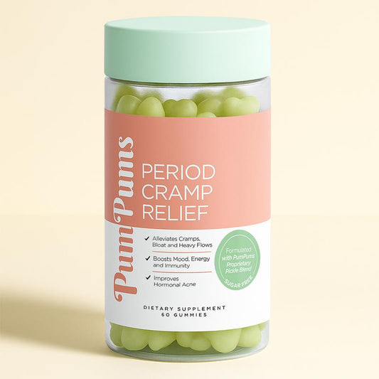 Pumpums Period Cramp Relief – Period Gummies Formulated with Pickle Extract & ACV – Menstrual Cramp + PMS + Bloating Support