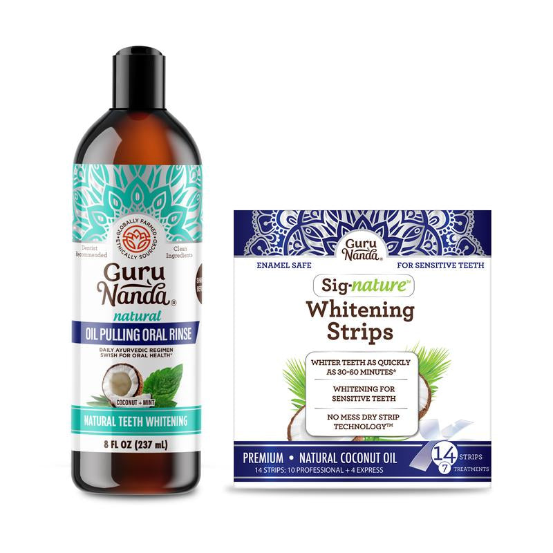 Minty White - Gurunanda 8Oz Cocomint + Whitening Strips