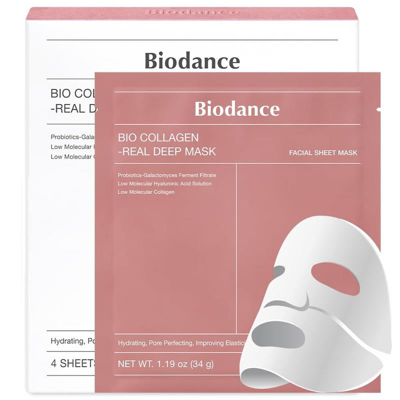 (Viral) BIODANCE Bio-Collagen Real Deep Mask, Hydrating Overnight Hydrogel Face Mask, Collagen Mask, Pore Minimizing, Elasticity Improvement, 34G X4Ea Glowing Skin
