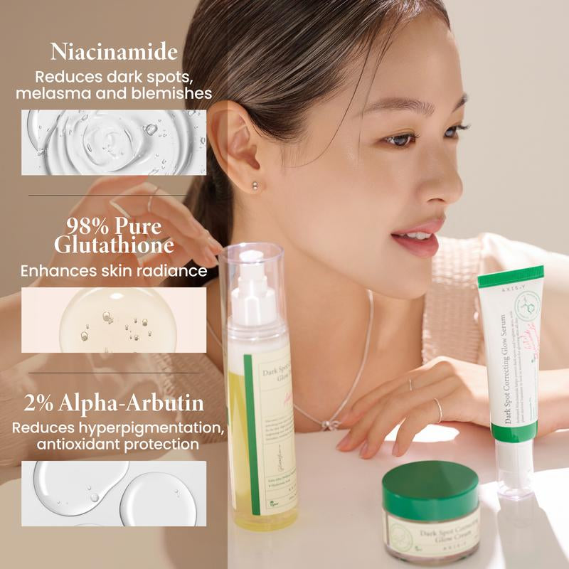AXIS-Y Glow Trio Glass Skin Set - Dark Spot Correcting Serum + Dark Spot Correcting Toner + Dark Spot Correcting Cream Vegan Korean Skin Care Bundle